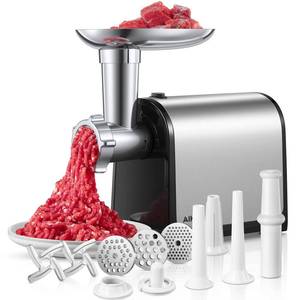 lot 1416 image: Electric Meat Grinder, Sausage Stuffer with 3 Sausage Tubes, 2 Blades, 3 Plates, 3200W Max, Meat Grinder Heavy Duty for Home Kitchen Use, Stainless Steel (Black)