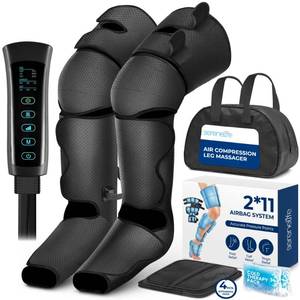 lot 1417 image: SereneLife Air Compression Leg Massager, Full Leg Massager with Heat and Compression, Ice Pack, Portable and Adjustable with 6 Modes 3 Vibrations 3 Intensities, 11 Airbags for Thigh Calf Foot Massage - Retail $105.39