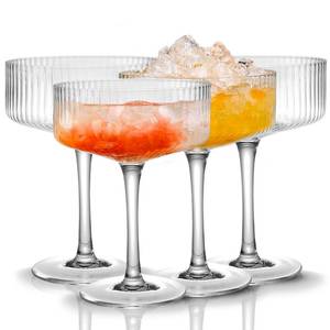 lot 1420 image: Qipecedm 4 Pcs Ribbed Coupe Glasses, 10 oz Vintage Coupe Glass Set, Unique Martini Glass, Classic Cocktail Galssware, Bar Drinking Glasses Set Pefect for Cocktail, Wine, Champagne and Gift