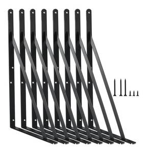 lot 1421 image: A 8 Pack L16 x H 10in Black Heavy Duty Shelf Brackets with Screws Metal Shelf Brackets Shelf Support Angle Brackets for Shelves L Brackets Heavy Duty Floating Shelf