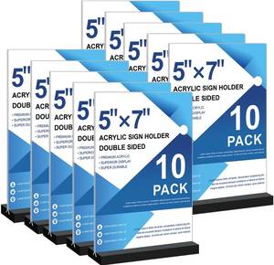 lot 1429 image: Acrylic Sign Holder 5x7 - 10Pack Vertical Double Sided Acrylic Sign Stands, Clear Table Menu Display Stand Paper Holder, Plastic Flyer Holder, Vendor Booth Display Items
