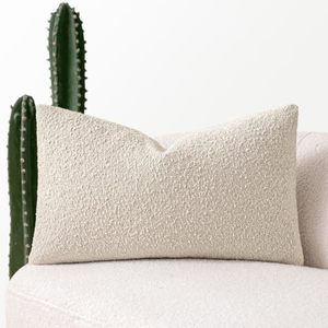 lot 2244 image: MIULEE Textured Boucle Throw Pillow Cover Beige Accent Solid Lumbar Pillow Case Decorative Soft Pack of 1 Couch Cushion Chair Sofa Bedroom Livingroom Home Decor,12x20 Inch