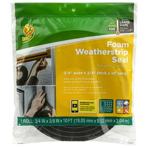 lot 2271 image: Duck Brand Black Foam Large Gap Weatherstrip Seal 0.75 in. x 0.375 in. x 10 ft.