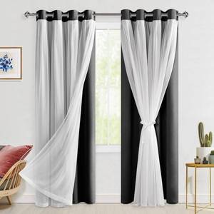 lot 2331 image: Hiasan Black Blackout Curtains with Sheer 84 Inches Long, Thermal Insulated Mix and Match Double Layer Room Darkening Curtains for Bedroom, Living Room, 2 Window Drape Panels with Tiebacks, 52W X 84L