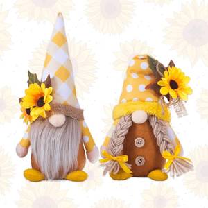 lot 2333 image: A 2PCS Sunflower Gnomes Plush Decorations, Summer Gnomes, Spring Gnomes, Scandinavia Honey Buffalo Plaid Sunflower Gnome Plush for Tiered Tray Kitchen Decor, Farmhouse Swedish Nisse Tomte Home Oranment