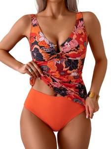 lot 2336 image: Eomenie Womens Tankini Swimsuit Two Piece Tummy Control Bathing Suit V Neck Ring Linked Swimwear with High Waisted Bottoms