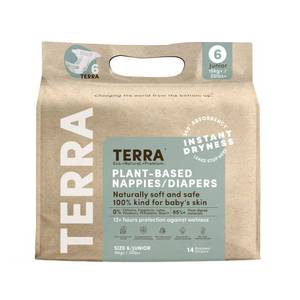 lot 2345 image: Terra Size 6 Diapers 85percent Plant-Based Diapers, Ultra-Soft and Chemical-Free for Sensitive Skin, 35 Pounds, 14 Coun (Pack of 8)