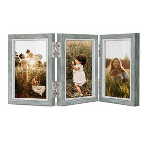 lot 2349 image: Afuly Photo Frame 6x4 Grey 3 Picture Frames Multi with 360° Folding Hinge Wooden 4x6 Frames Collgae for Tabletop Wall Hanging Wedding Birthday Gifts for Women Friends Mum Grandma Family