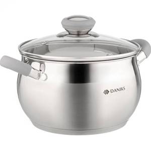 lot 2359 image: Daniks Modern Stainless Steel Stock Pot with Glass Lid � Induction 3 Quart, Dishwasher Safe, Heatproof Handles, For Soup, Pasta, Stew, Silver