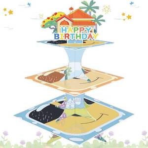 lot 2401 image: Cartoon Dog Home Round Cardboard Cupcake Stand for 24 Cupcakes Blue House Birthday Party Supplies 3-Tier Cupcake Stand for Kids Happy Birthday Party Decorations
