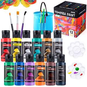 lot 2406 image: JOYIN 12PCS Washable Kids Tempera Paint Set (2 oz Each), 6 Brushes, 2 Palette and 1 Stretchable Washing Bucket, Non-Toxic Kids Liquid Paint for Arts and Crafts Project, Finger Painting, Hobby Painters