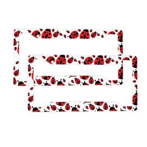 lot 2410 image: A 2Pack Car License Plate Frames,Cartoon Red Ladybug Aluminum Car Accessories with 4 Holes and Screws