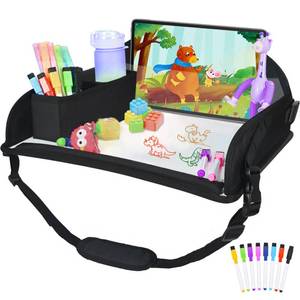 lot 2413 image: DxTing Upgraded Kids Travel Tray for Airplane - Toddler Car Seat Table Tray, Road Trip Essentials for Boys and Girls, Carseat Lap Desk for Kids Road Trip Activities, Black