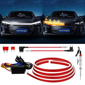 lot 2415 image: Dynamic Scan Start Up Hood Light Strip Sequential Flowing Turn Signal Lights Flexible DRL Daytime Running Car Led Light Strip Exterior, Dual Color Amber White Switchback 12V 79inch (1 Set)