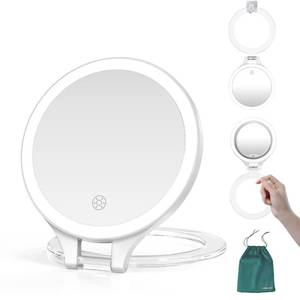 lot 2418 image: Mocado Travel Makeup Mirror with Light, 1X20X Magnifying Mirror with Light, Double Sides Travel Mirror with 3 Color Light, Dimmable Touch, 1500mAh Rechargeable Lighted Makeup Mirror(White)