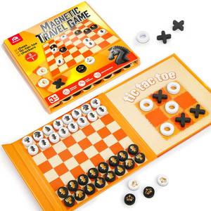 lot 2428 image: Coogam Magnetic Travel Chess Board Game, 3 in 1 Tic-Tac-Toe Checkers Set, Indoor Outdoor Activity Travel Toy Gift for Family Friends Party Favor