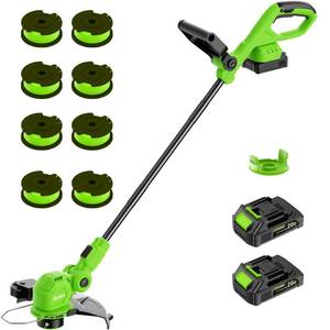 lot 3672 image: SUNCHERS 12-inch 20V Cordless String Trimmer with Charger, 2 X 2.0Ah Battery Powered Grass Mover with Auto Line Feed, 2 in 1 Lawn Edger with 8 Pcs Grass Cutter Spool Line and 2 Spool Cap, Green - Retail $85.1