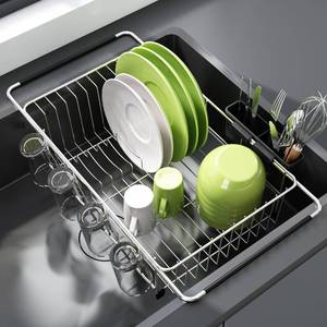 lot 3684 image: JASIWAY Dish Drying Rack in Sink, Expandable Stainless Steel Dish Drainers for Kitchen Counter, Dish Dryer Rack for Inside Sink, Over The Sink Dish Racks with Utensil Holder, Silver