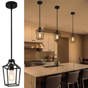 lot 3690 image: foucasal Black Lantern Pendant Light Mini Pendant Lights for Kitchen Island Pendant Light Fixture, Adjustable Rods Farmhouse Pendant Lighting for Kitchen Dining Room Foyer Hallway Bedroom