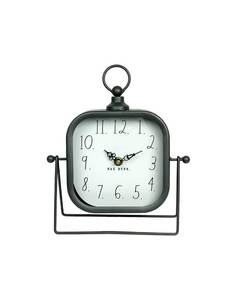 lot 3693 image: Rae Dunn Desk Clock - Battery Operated Modern Metal Rustic Design with Top Loop for Bedroom, Office, Kitchen - Small Classic Analog Display - Chic Home Dcor for Desktop Table, Countertop