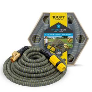 lot 3698 image: HydroTech 100ft Expandable Burst Proof Hose - Yellow Durable Flexible Garden Watering, Kink and Corrosion Resistant