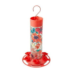 lot 3700 image: Hummingbird Feeder Set of 2 - The Pioneer Woman Fresh Floral Glass Decorative Hummingbird Feeder 20 oz and Griffin Products Hand-Blown Glass Hummingbird Feeder