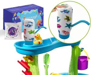 lot 4369 image: GEOCCI Water Table Pump CordlessWater Pump for Kids Water Play TableWater Table Pump for Step 2Dual Motor Configuration with 60 Ocean Animal Stickers (Blue)