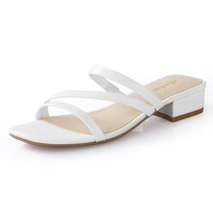 lot 4377 image: Ankis Women White Heels-Sandals for Women 2025 Strappy Square Open Toe Low 1 Inch Chunky Block Slip on Heeled Sandal Mule Women size 10