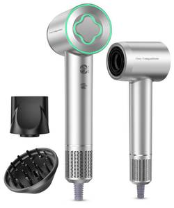 lot 9474 image: Hair Dryer - 150000 RPM High-Speed Brushless Motor Negative Ionic Blow Dryer for Fast Drying, Low Noise Thermo-Control Hair Dryer with Diffuser and Nozzle, Silvery - Retail $76.54