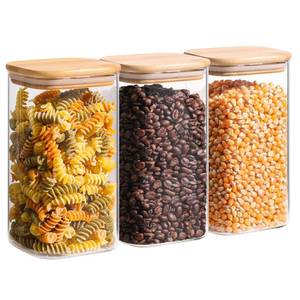 lot 9478 image: ComSaf 44oz Glass Storage Containers with Lids, Glass Jars with Lids, Clear Food Storage Jar, Square Glass Canister Set of 3, Pantry Organizers and Storage for Flour Oat Pasta Tea Cookie Coffee Bean
