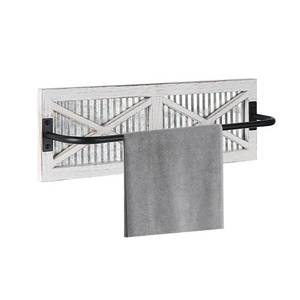 lot 9485 image: Butizone Rustic Wall Mounted Bath Towel Rack, Small Farmhouse Storage with Weathered Wood and Galvanized Metal, for Hanging and Hand Towels, White