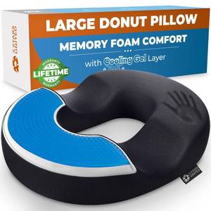 lot 9488 image: 5 STARS UNITED Donut Pillow Hemorrhoid Tailbone Cushion � Large Chair Pad for Pain Relief � Coccyx, Prostate, Sciatica, Pelvic Floor, Pressure Sores, Pregnancy, Postpartum Recovery, Arctic Black