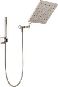 lot 9491 image: Delta Faucet 10-inch Raincan Shower Head and Hand Held Shower Combo, Brushed Nickel Square Shower Head, Rainfall Shower Head, Hand Shower, 1.75 GPM Flow Rate, Spotshield Brushed Nickel 75527-SN - Retail $200.96
