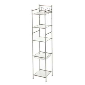 lot 9516 image: Mainstays 5 Shelf Steel Storage Shelf Unit Satin Nickel Finish for Adults Seniors and Teens