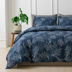 lot 10355 image: Lekesky Reversible Duvet Cover King Size, Navy Blue White Branch Comforter Cover King 3pcs Microfiber Botanical Bedding Set with Zipper Closure Corner Ties