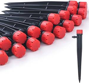 lot 10360 image: La Farah 50pcs Drip Emitters for 14in Drip Irrigation Tubing, Adjustable 360 Degree Water Flow Drippers on 5in Arrow Stake, Garden Irrigation Drippers for (4-7mm) Watering System