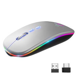lot 10370 image: HOTLIFE LED Wireless Mouse, Slim Rechargeable Silent Bluetooth Mouse, Portable USB Optical 2.4G Wireless Bluetooth Two Mode Computer Mice with USB Receiver and Type C Adapter(Silver)
