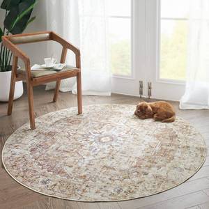 lot 10431 image: jinchan Round Rug 5ft Washable Area Rug Indoor Vintage Floor Cover Distressed Circle Mat 5 Round Lightweight Non Slip Low Pile Thin Carpet for Entryway Kitchen Living Room Bedroom Brick Red