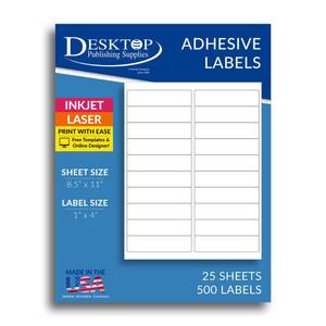 lot 10435 image: 500 Blank White 1in x 4in Labels - 25 Sheets (20 Per Page)- Printable Mailing Address Stickers for InkjetLaser Printers