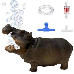 lot 10439 image: Flitsvuur Fish Tank Bubbler Decorations Aquarium Ornament Kit with Air Stone Pump - Hippo Aquarium Decor (9.8ft Tube)