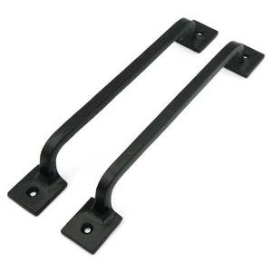 lot 10441 image: CRAFTSMAN ROAD Black Cast Iron Pull Handles 12 inch (Squared Base, Set of 2) - Cabinet Door Handles, Gate Handle Pull, Barn Door Hardware, Grab Handles