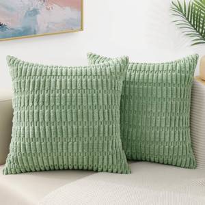 lot 10449 image: decorUhome Sage Green Decorative Throw Pillow Covers 24x24 Set of 2, Soft Corduroy Striped Spring Pillow Covers for Couch Living Room Bed Sofa