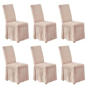 lot 11372 image: NICEEC Spandex Chair Covers for Dining Chairs Covers Set of 6 Removable Dining Room Chair Covers with Skirt Parson Chair Slipcovers Washable Chair Protector for Kitchen Party Banquet(Beige-Pink)