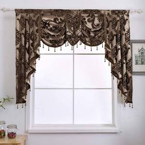 lot 11373 image: NAPEARL Window Valances for Living Room, Jacquard Luxury Valance Brown Rod Pocket Waterfall Valance with Swags, 61-Inch Wide
