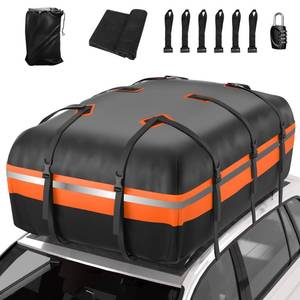 lot 11376 image: Rooftop Cargo Carrier - Car Roof Bag, 1000D PVC Soft-Shell Waterproof for Cars withWithout Racks, Includes Anti-Slip Mat, Storage Bag, Luggage Lock, 6 Extra Straps, 21 Cubic Feet