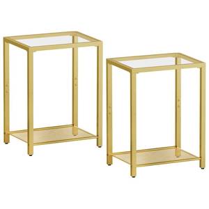lot 11378 image: HOOBRO Set of 2 Side Tables, 2-Tier End Table, Nightstands for Tight Spaces, Tempered Glass Bedside Tables, Modern Metal Frame, for Office, Bedroom, Living Room, Study, Gold GD76BZP201