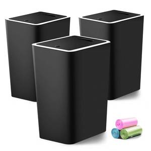 lot 11379 image: Small Trash Can, 3 Pack 4 Gallons Bathroom Garbage Can with Lid Press-Top, Small Waste Basket with Trash Bags, Slim Plastic Garbage Bin for Dorm, Office, Bathroom, Bedroom, Kitchen, Living Room(Black)