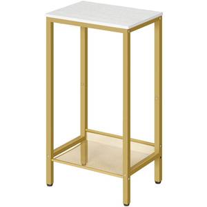lot 11383 image: HOOBRO Tall Side Table, Industrial End Telephone Table with Adjustable Mesh Shelves, for Living Room, Bedroom, Entryway, Office, White and Gold DW03DH01