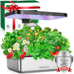 lot 11389 image: Hydroponics Growing System Indoor Garden - Herb Garden with Grow Light, 15 Pods Stainless Steel Indoor Garden Kit, Auto Timer, Gardening Gift for All Ages - Retail $83.11