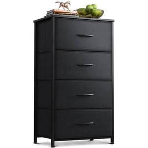 lot 11391 image: AODK Dresser for Bedroom with 4 Storage Drawers, Small Dressers Chest of Drawers Fabric Dresser with Sturdy Steel Frame, Black